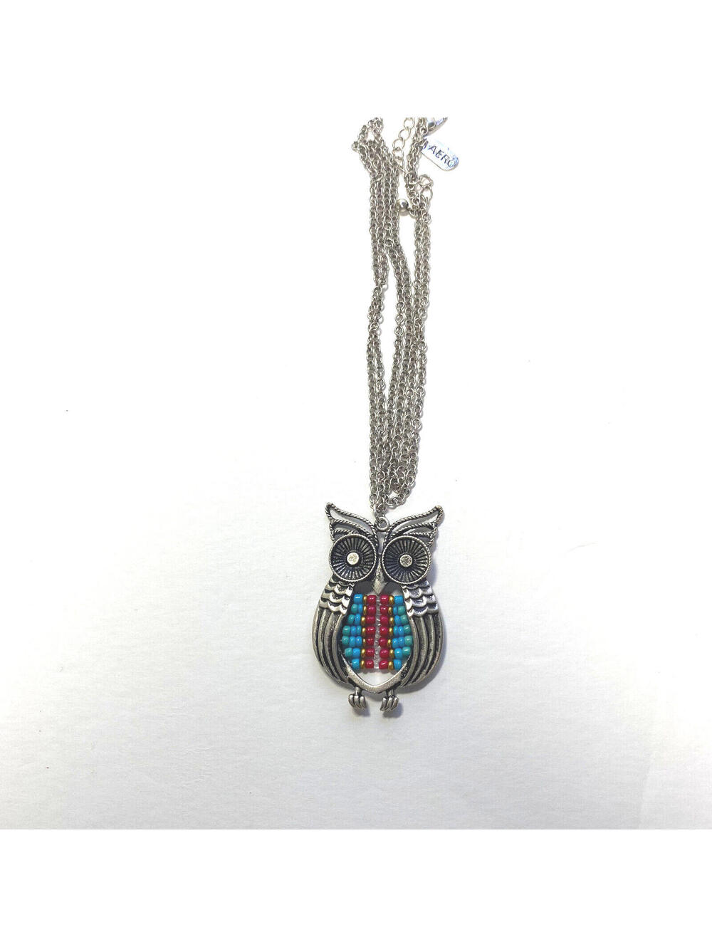 Vintage silver owl necklace with beads